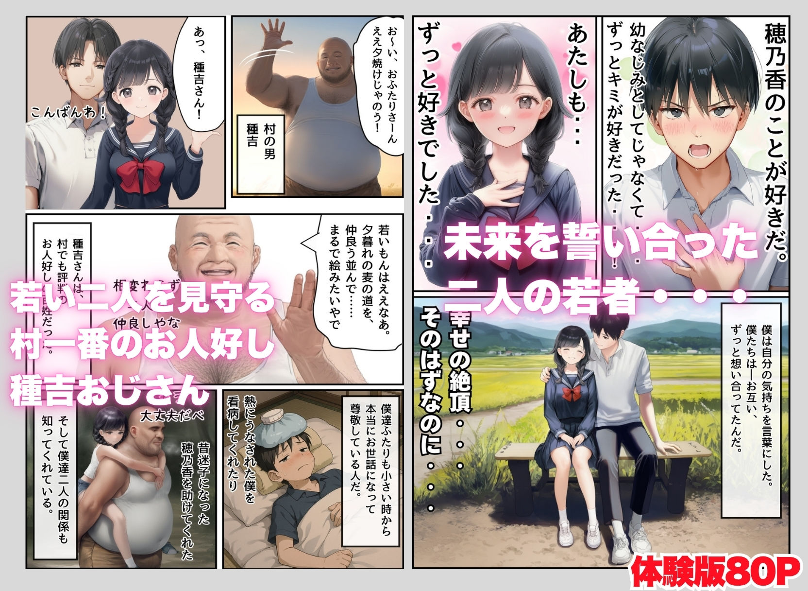 【因習村】村の飢饉を救うため差し出された僕の彼女、BMI40越えの性欲だけはいっちょ前の種付けおじさんに媚薬を飲まされ、おじさん特有のねちっこい前戯で全身べちょべちょに舐められた挙げ句、聖なる肉棒（チンカス付き）の掃除を実施！その後は遂に処女おまんこにゴールイン！入念かつ丹念にがん突きにされ、イキまくりんぐ！一晩中汗だくで連続絶頂アクメを決めさせられた話