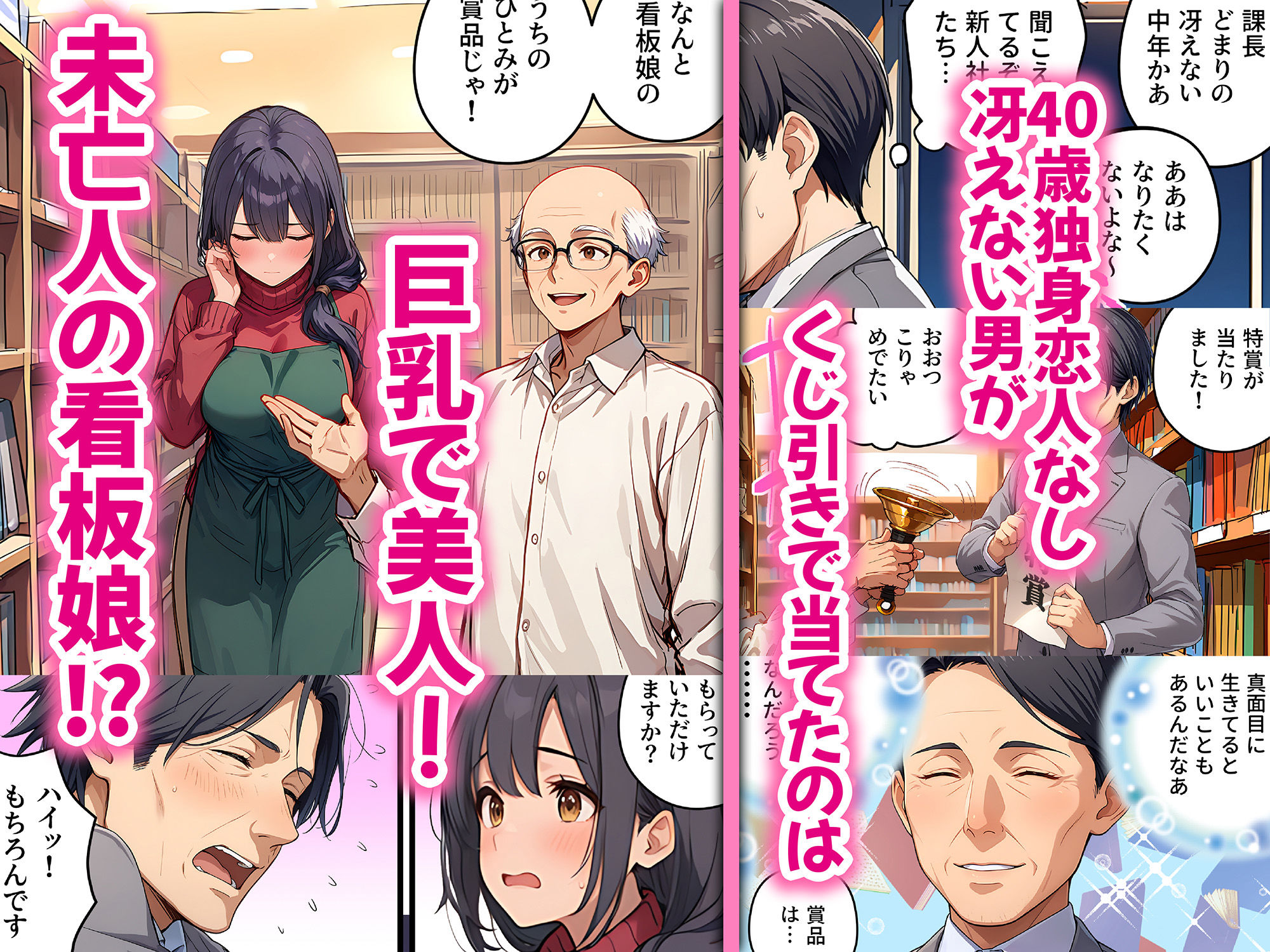 未亡人の巨乳看板娘（30）が賞品だったので授乳プレイ手コキ→パイズリ昇天→そのまま生ハメ中出しをキメてしまった課長の末路