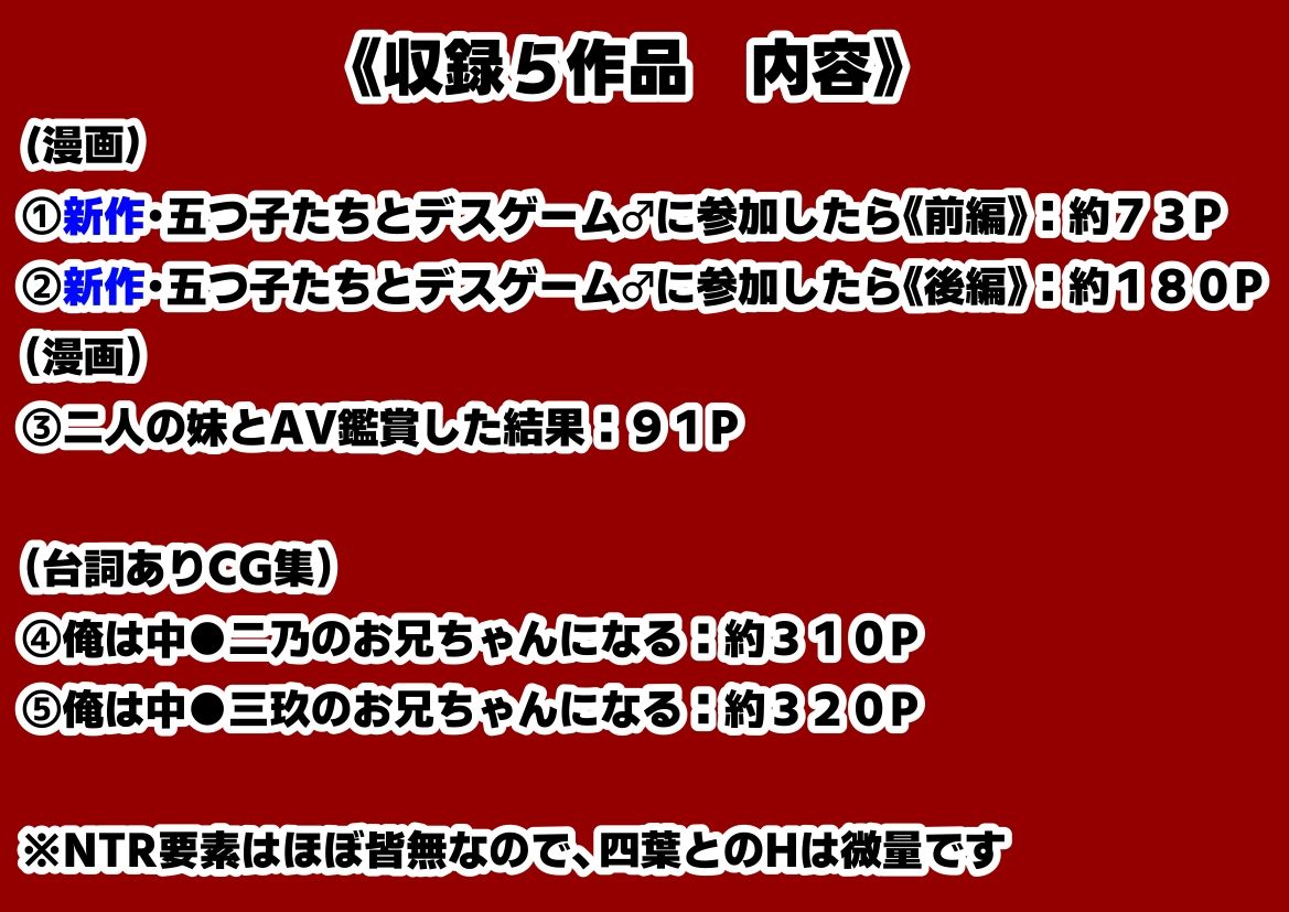 中野家  総集編＆新作:五つ子たちとデスゲーム♂に参加したら《前編＆後編》