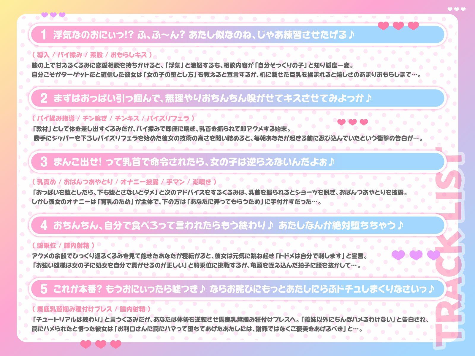 おにぃに教えてあげるね、女の子の堕とし方♪〜馬鹿乳でお利口さんな義妹による、ターゲットモロバレ雌堕ち実践トレーニング♪〜（KU100マイク収録作品）