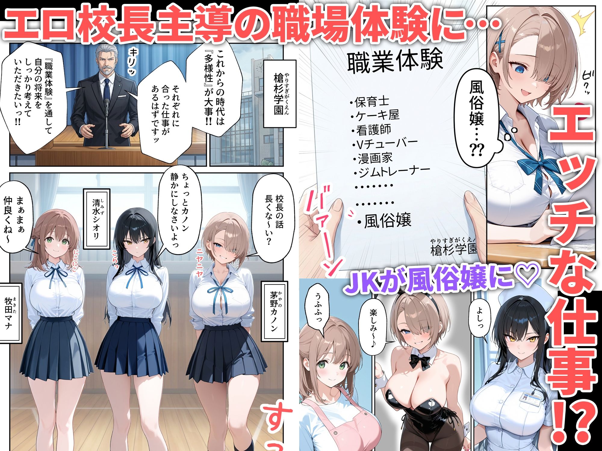 職場体験えっち 女子●生3人エッチな職場体験