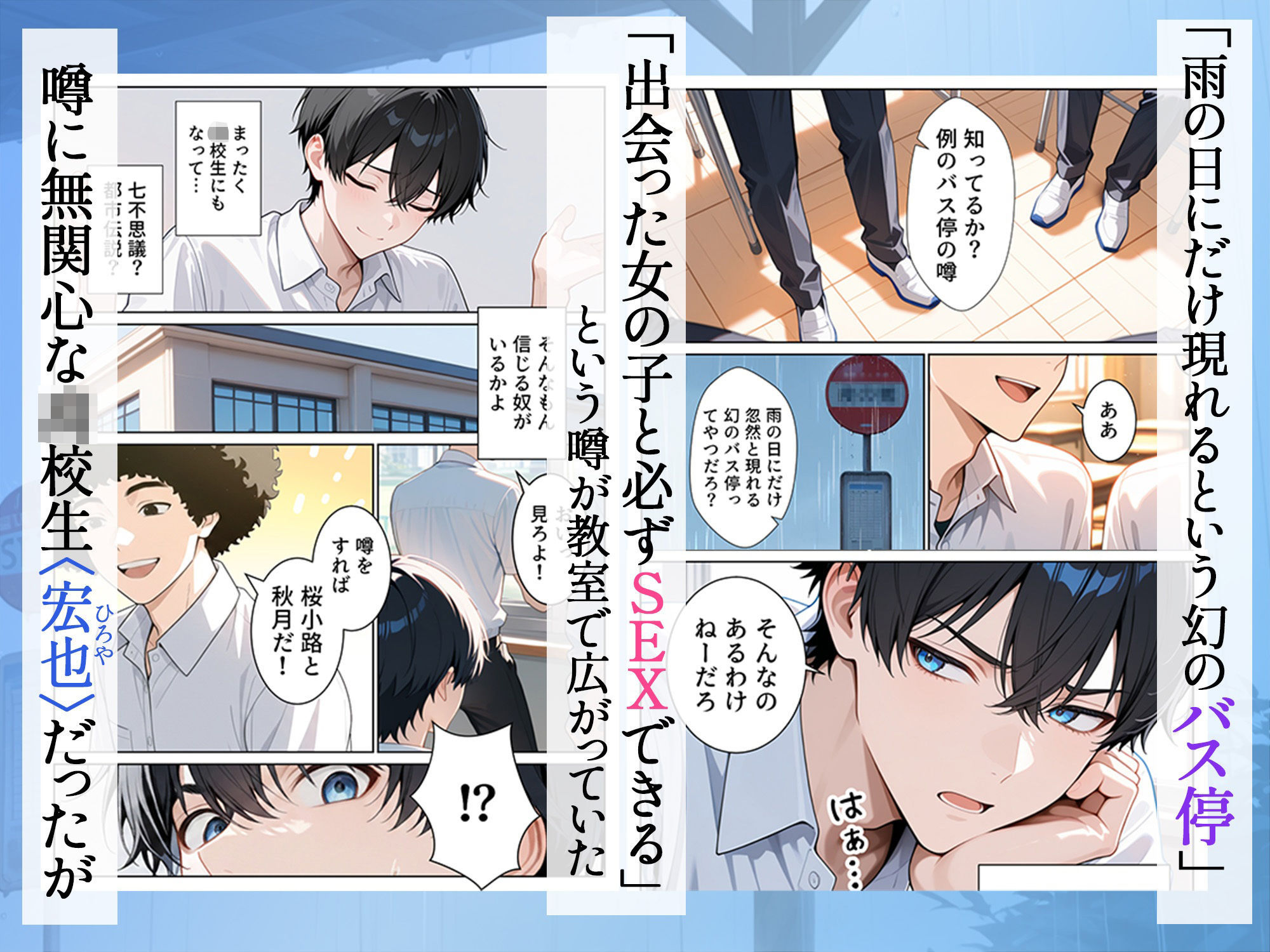 雨宿りのバス停で学園美女と濡れ透けSEXした話