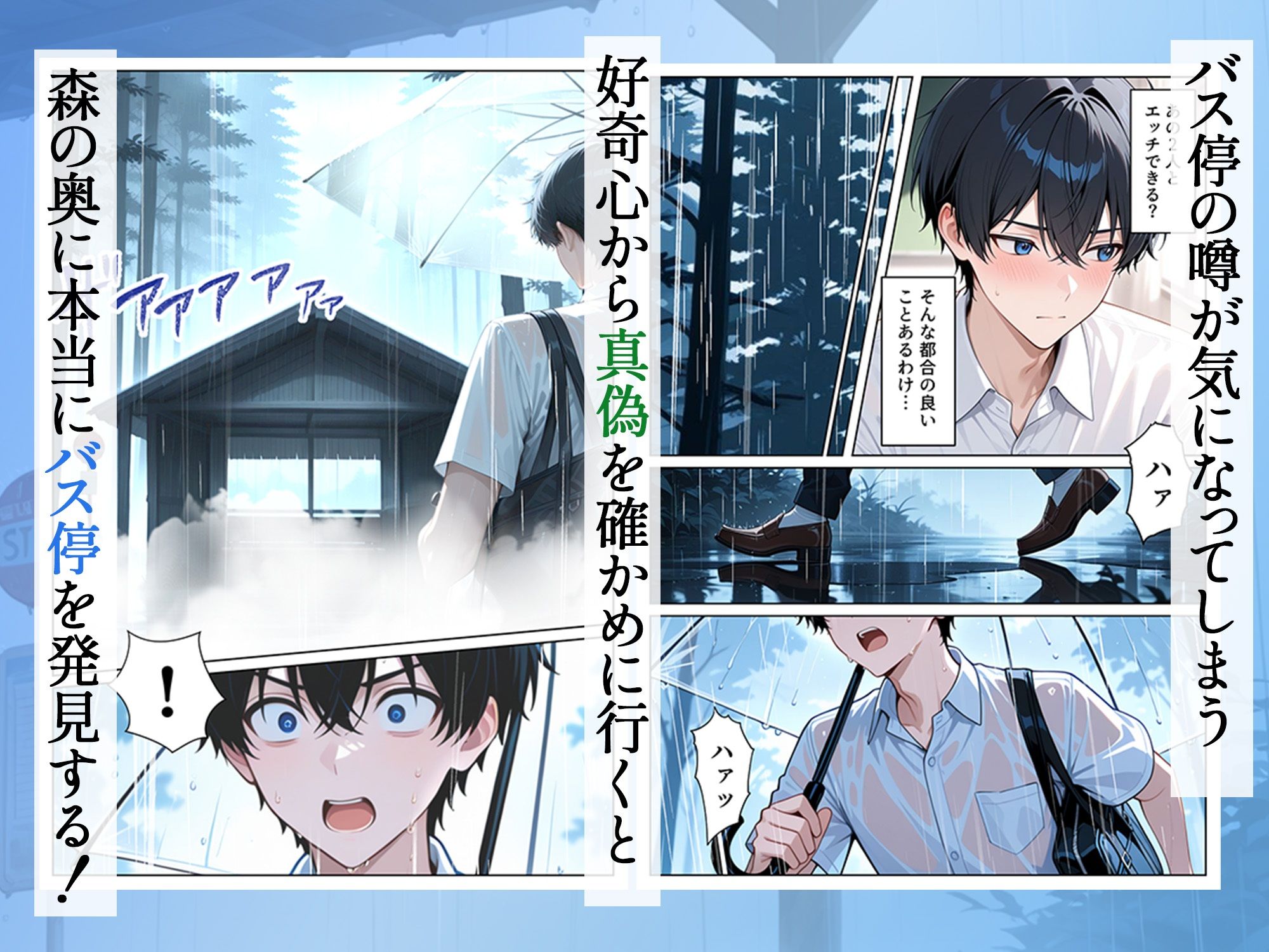 雨宿りのバス停で学園美女と濡れ透けSEXした話