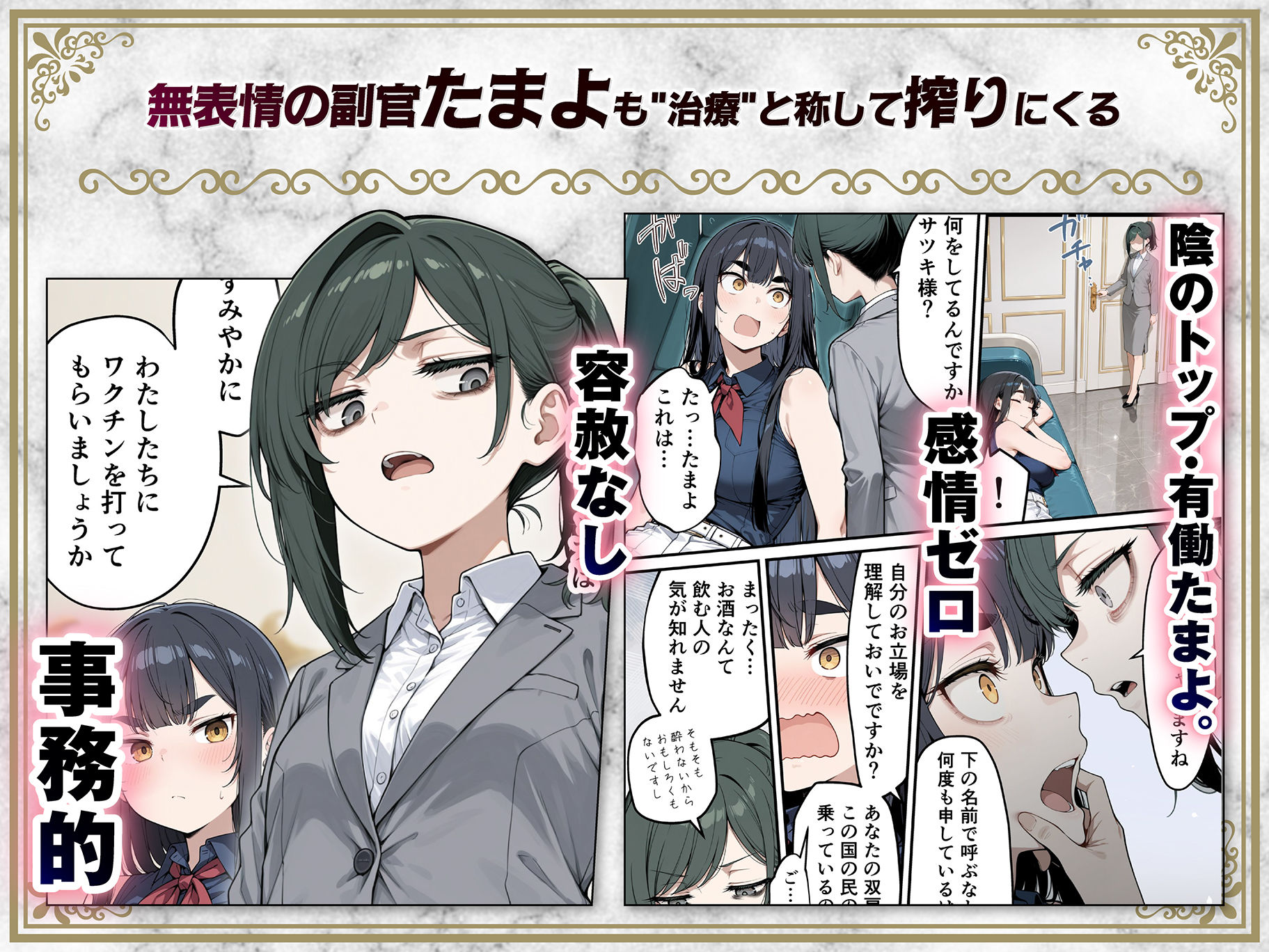 太眉おっぱい長官と貧乳ジト目副官にワクチンポな僕が搾精部屋へ閉じ込められる話