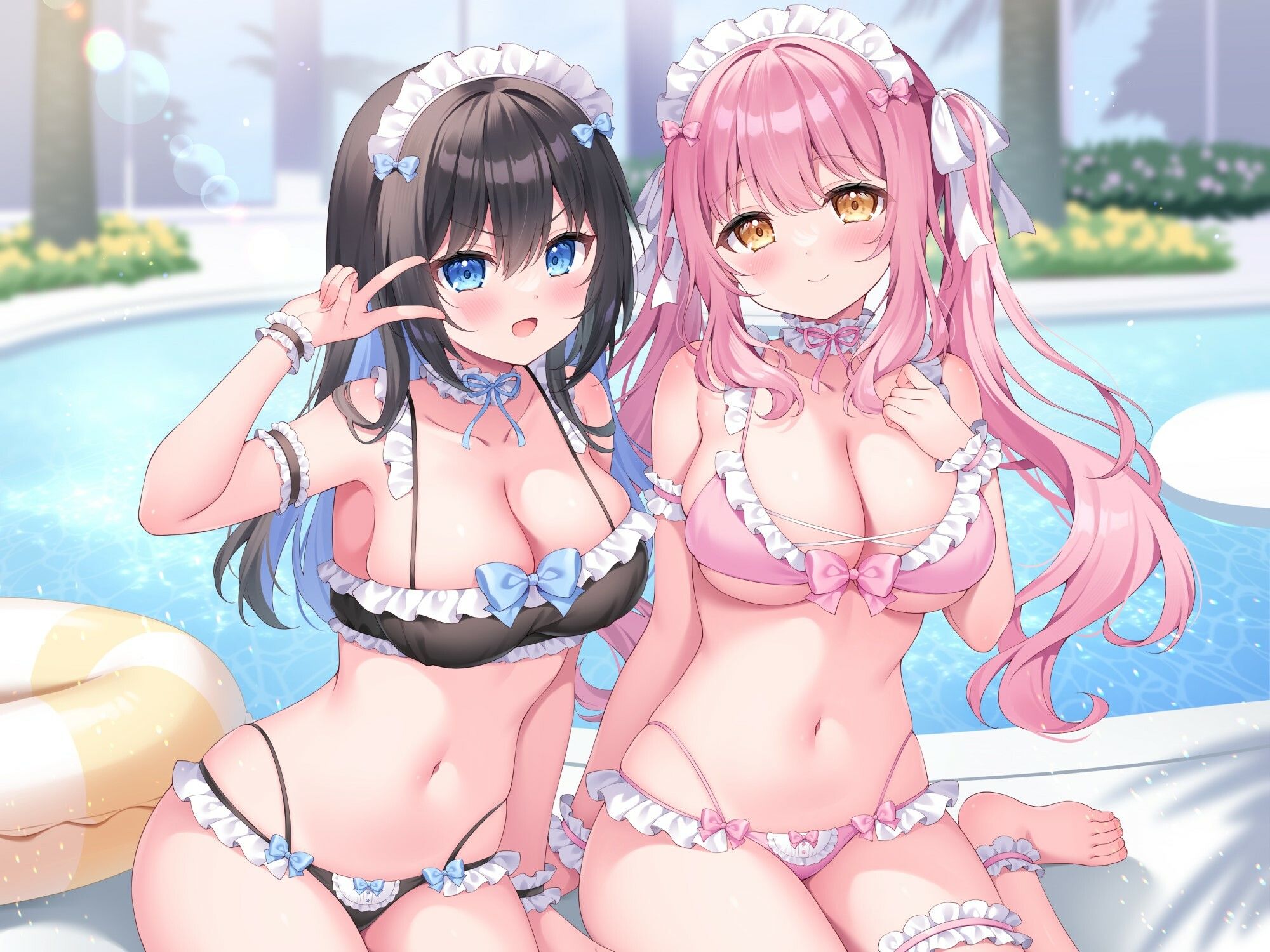 【KU100】ふりふりメイドのダブルふわふわハーレムご奉仕♪ ビキニで甘イキご奉仕いたしますにゃん♪