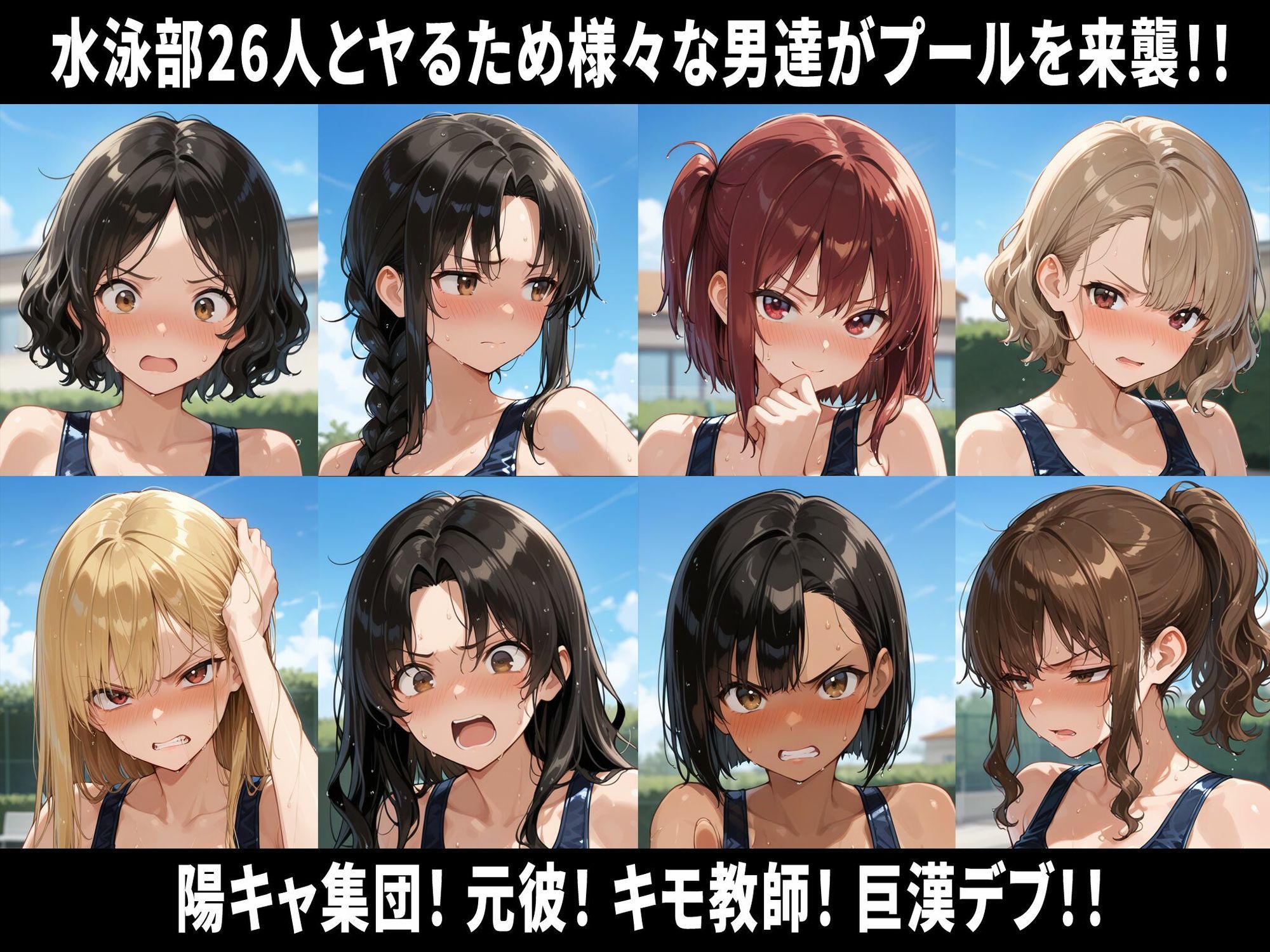 巨乳水泳部員26人高額水道代をカンパしてもらう代わりに学園の肉便器になる 即堕ち3コマ