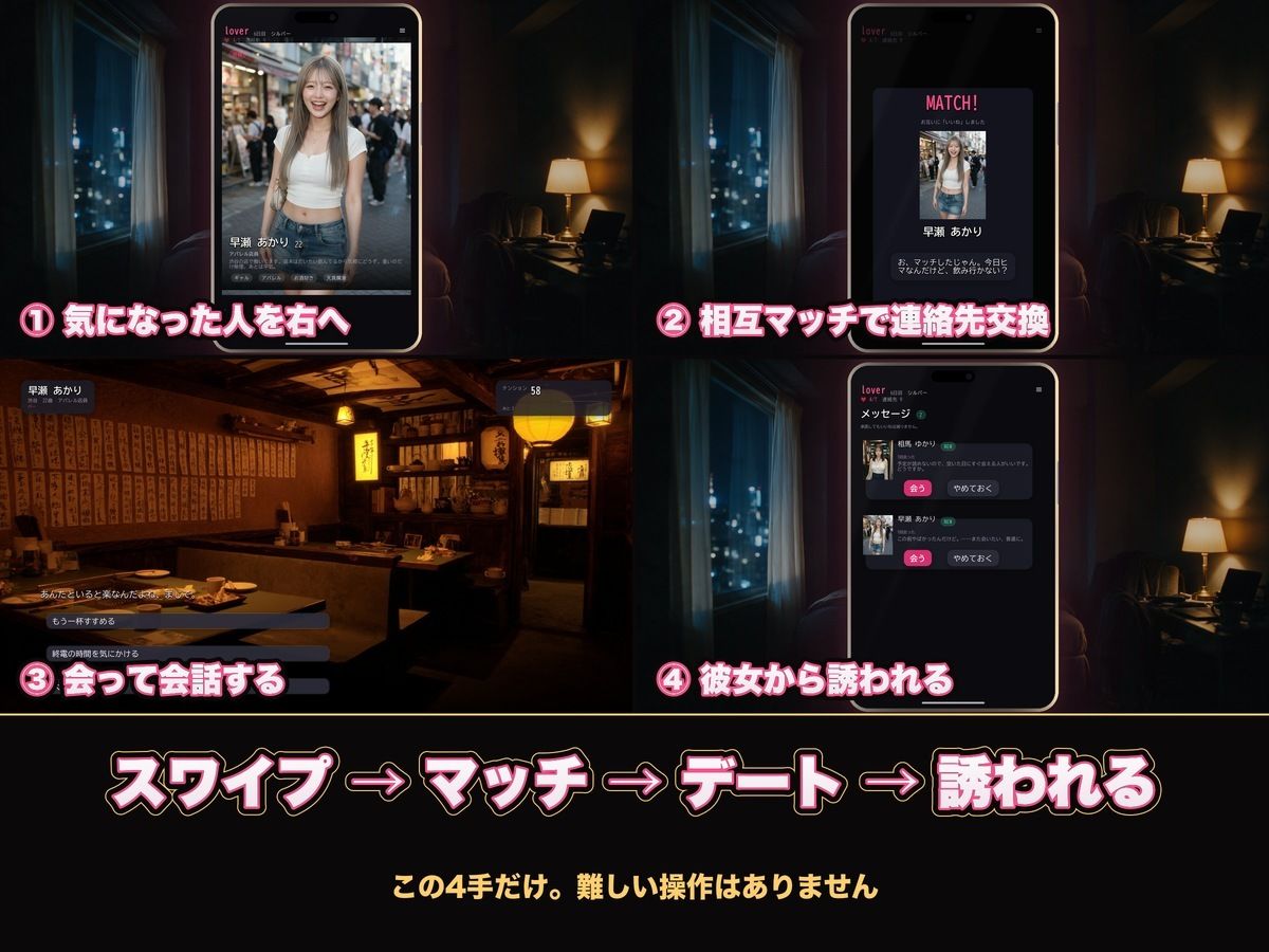 【実写系Hゲーム】ヤリモクしかいない出会い系アプリ 〜スワイプで即ハメ、素人娘20人全員とヤれる〜