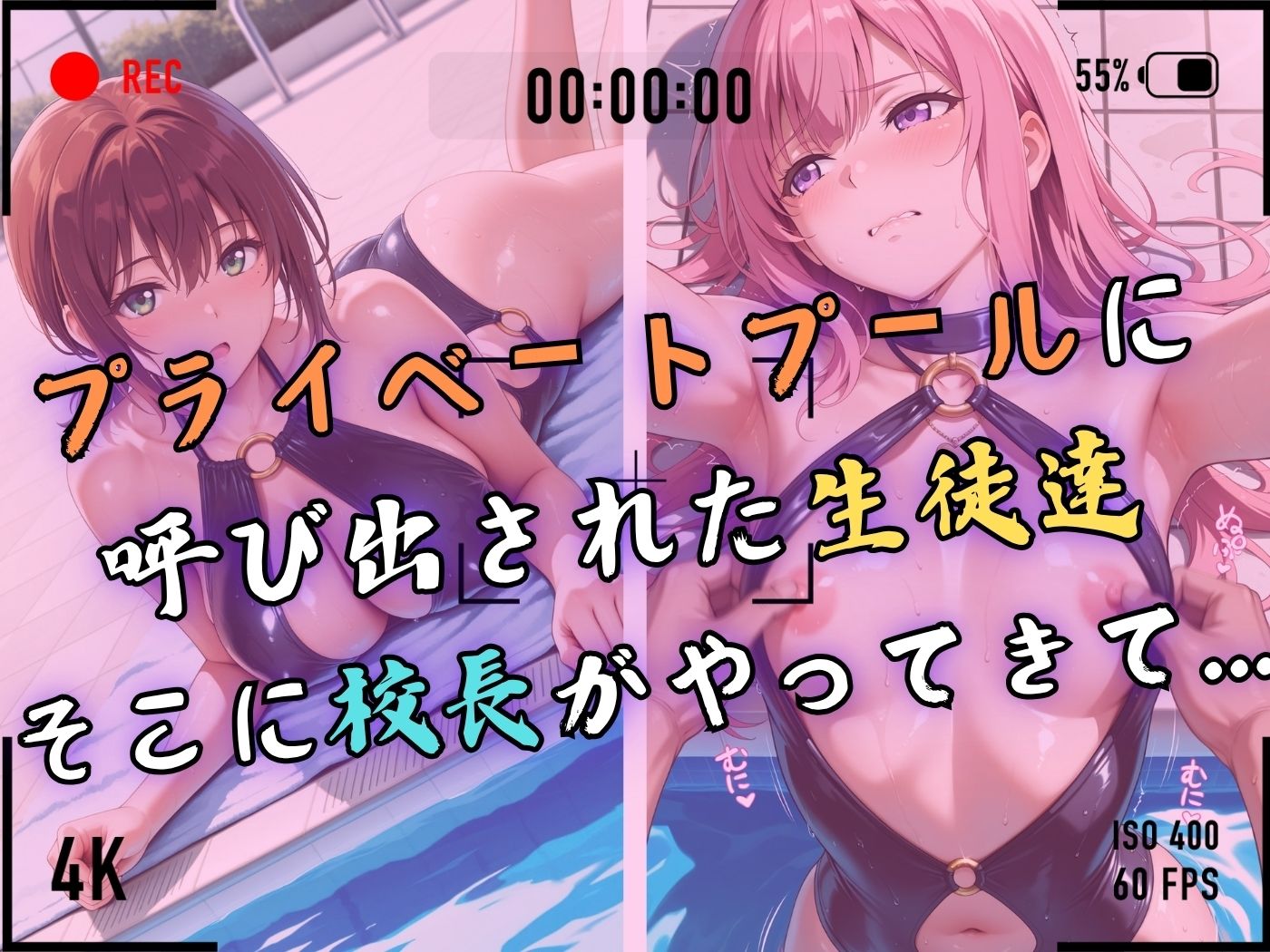 【4Kイラスト】1万3000人の生徒を抱いた校長による女子生徒への性指導（黒水着編）